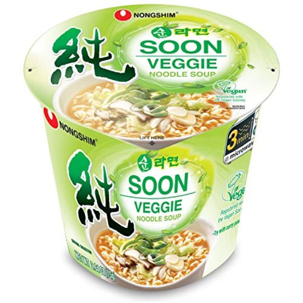 Nongshim Soon Instant Vegan Ramen Noodle Soup Cup, 6 Pack, Microwaveable Safe Cup, Vegan Meatless Ramen