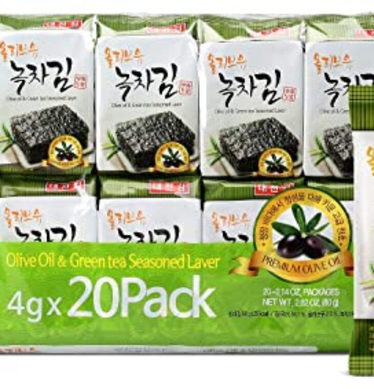 Daechun(Choi's1) Seaweed Snack, (Pack of 20), Original, Sea Salt, Green Tea Powder, Product of Korea