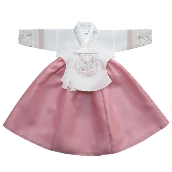 OUJIN I Striped Sleeves Dangui Girl Hanbok for 100~15y/o 4 Colors Korean Dress Baby Kids Hanbok Dol Baekil (as1, Age, 3_Months, Pink)