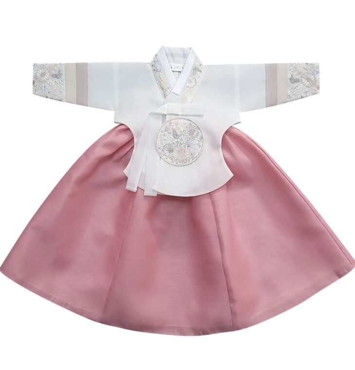 OUJIN I Striped Sleeves Dangui Girl Hanbok for 100~15y/o 4 Colors Korean Dress Baby Kids Hanbok Dol Baekil (as1, Age, 3_Months, Pink)