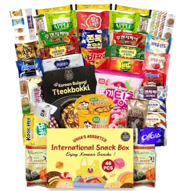 Korean Snack Box Variety Pack - 46 Count Snacks Individual Wrapped Gift Care Package Bundle Sampler Tiktok Asian Challenge Assortment Mix Candy Chips Cookies Ramen Gummy Treats for Kids Children