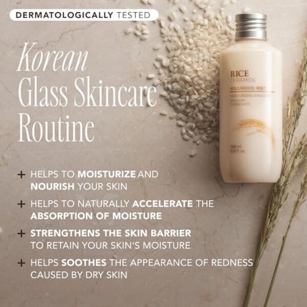 The Face Shop Rice Ceramide Moisturizing Emulsion - Rice Extract - Lightweight Face Moisturizer - Brightening - Hydrating Targets Dryness - Strengthens Skin Barrier - Face Lotion - Korean Skin Care