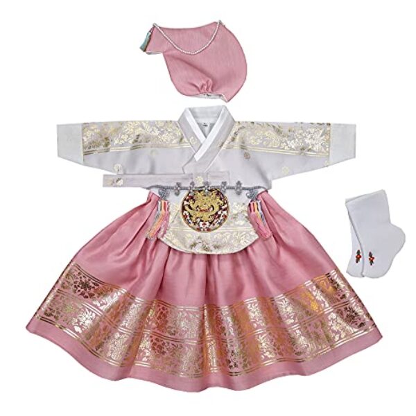 Girl Baby Hanbok First Birthday Party Celebration Hanbok Set Korean Traditional Costumes 100th days-8 Ages Gold Print osg001 (1 Age Full Set)