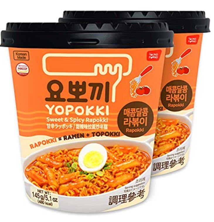 Yopokki Instant Rabokki Cup (Sweet Mild Spicy, Cup of 2) Korean Street food with sweet and moderately spicy sauce Ramen Noodle Topokki Rice Cake - Quick & Easy to Prepare