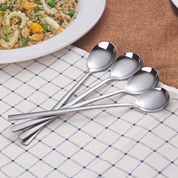 IQCWOOD Spoons, 8 Pieces Stainless Steel Korean Spoons,8.5 Inch Soup Spoons, Korean Spoon with Long Handles, Rice Spoon, Asian Soup Spoon for Home, Kitchen, or Restaurant