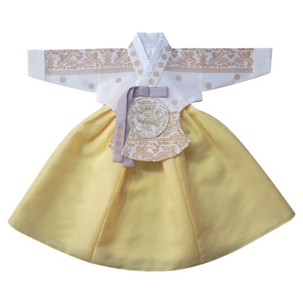 OUJIN I Korean Baby Girl Hanbok for 100days~15y/o Gold Foil Dangui Girl Kids Hanbok (L.pink, 1T)