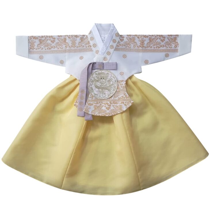 OUJIN I Korean Baby Girl Hanbok for 100days~15y/o Gold Foil Dangui Girl Kids Hanbok (L.pink, 1T)