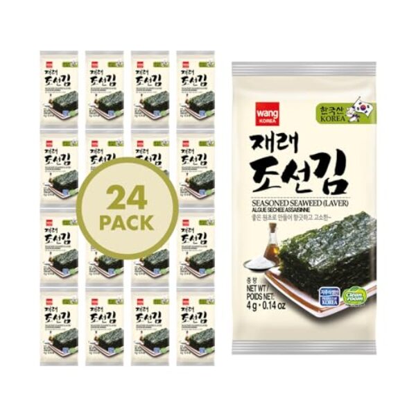 Wang Korean Roasted Seaweed Snack, Keto-friendly, Vegan, Gluten-Free, Healthy Snack 0.14 Ounce, Pack of 24