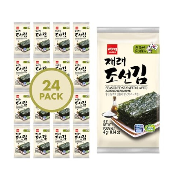 Wang Korean Roasted Seaweed Snack, Keto-friendly, Vegan, Gluten-Free, Healthy Snack 0.14 Ounce, Pack of 24