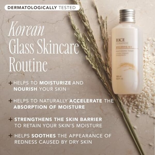 The Face Shop Rice Ceramide Moisturizing Toner - Rice Extract Rice Toner for Face - Strengthens Skin Barrier - Hydrating Targets Dryness - Lightweight Face Moisturizer - Glow Essence Korean Skin Care