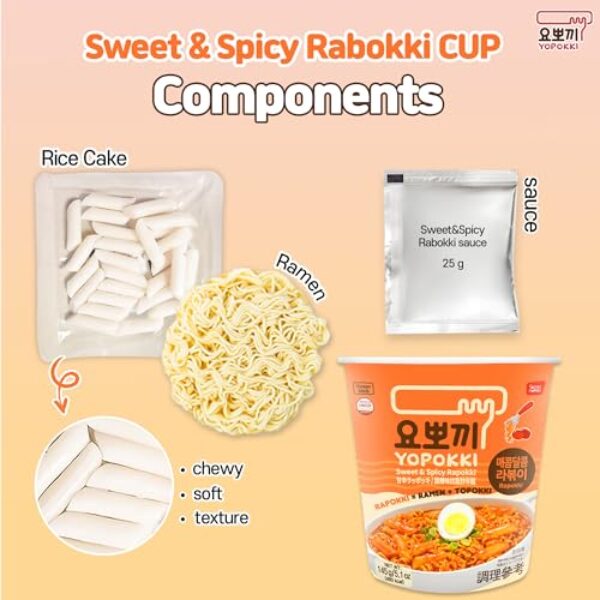 Yopokki Instant Rabokki Cup (Sweet Mild Spicy, Cup of 2) Korean Street food with sweet and moderately spicy sauce Ramen Noodle Topokki Rice Cake - Quick & Easy to Prepare