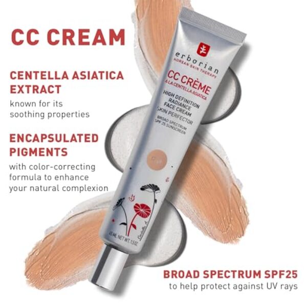 Erborian Color Correcting CC Cream with Centella Asiatica, Tan (Dore) - Light Multi-Purpose Facial Concealer with Illuminating Finish Soothes & Hydrates - SPF Korean Skincare Skin Perfector - 0.5 Oz