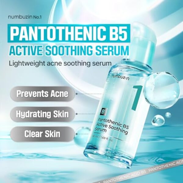 numbuzin No.1 Pantothenic B5 Active Soothing Serum | Soothing Hydrating Serum | Pantothenic Acid, Niacinamide | Excess Oil Control, Reduces Breakouts, Acne | Oily, Acne-Prone Skin | 1.69 fl. oz.