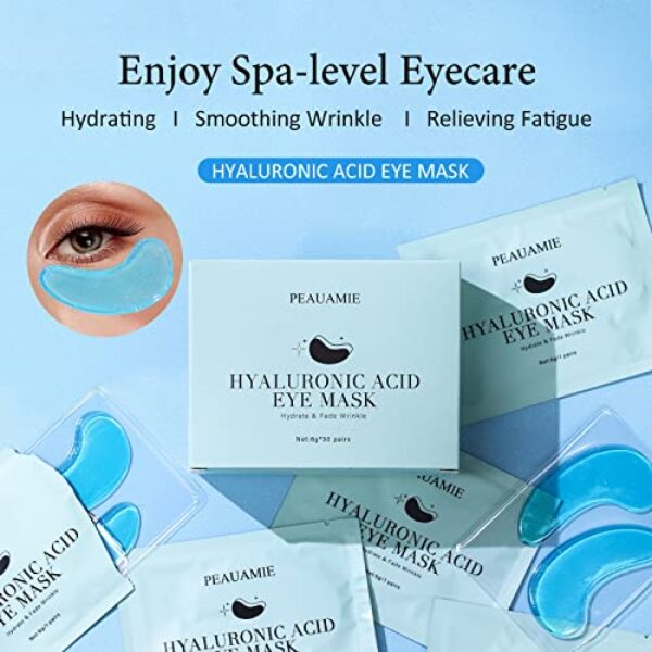 PEAUAMIE Under Eye Patchs (30 Pairs) Hyaluronic Acid Eye Mask for Dark Circles and Puffiness Wrinkle Eye Bags (Hyaluronic Acid)