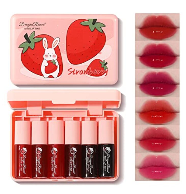 Eakroo 6 Colors Lip Tint Stain Mini Liquid Lipstick, Korean Lip Gloss Moisturizing Natural, Multi-Use Lip and Cheek Tint, Non-Stick Cup, Lightweight, High Pigment, Long-Lasting, Vivid Color