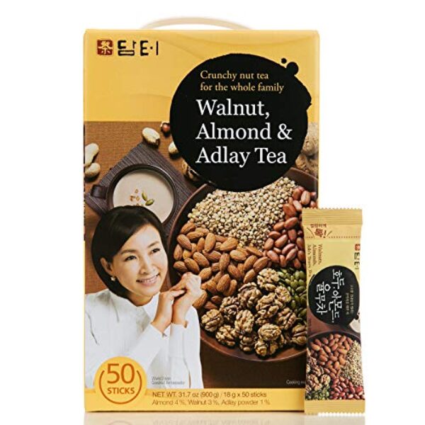 Damtuh Korean Walnut Almond Adlay (Job's Tear) Powder Meal Replacement Shake – Nutty Breakfast Drink, Misugaru, 50 Sticks (Pack of 1)