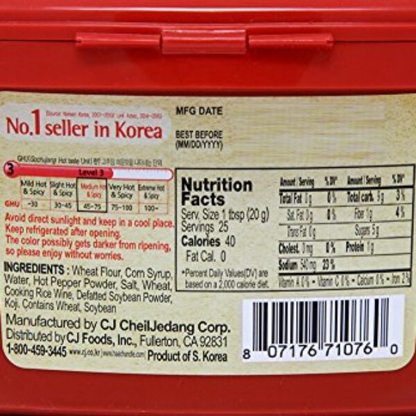 CJ Haechandle Gochujang - Hot Pepper Paste, Korean Traditional Fermented Jang, Made with Red Hot Chili Peppers, Sweet & Spicy Flavor, 1.1 Lb (Pack of 1)