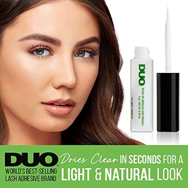 DUO Brush-On Strip Lash Adhesive with Vitamins A, C & E, Clear, Non-Irritating, Fast Drying Lash Glue, Easy to Use, Safe for Sensitive Eyes and Skin, 0.18 oz, 2-Packs