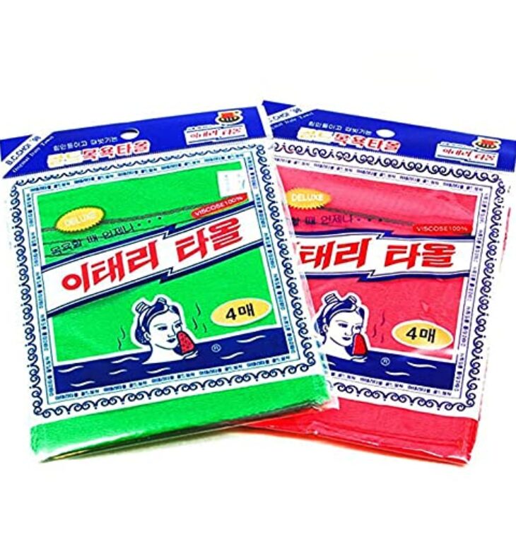 8 pcs Asian Exfoliating Bath Washcloth - Red & Green