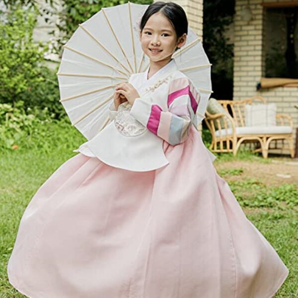 OUJIN I Striped Coral Dangui Girl Hanbok for 100~15y/o Korean Dress Baby Kids Hanbok Dol Baekil (as1, Age, 1_Year)