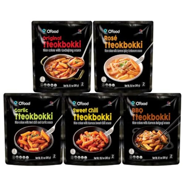 Chung Jung One O'Food Tteokbokki Variety Pack, Pack of 5, Instant Korean Rice Cakes, Authentic Spicy Street Food, Ready to Eat, No MSG, No Corn Syrup