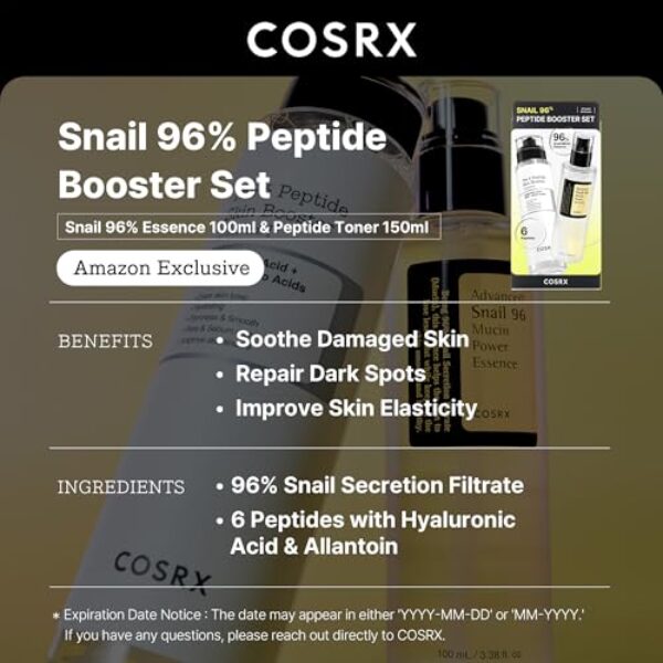 COSRX Snail Mucin 96% Peptide Booster Set - Amazon Exclusive - Korean Skin Care, Gift Sets, Stocking Stuffers for Women, Advanced Snail Mucin Serum, Face Serum