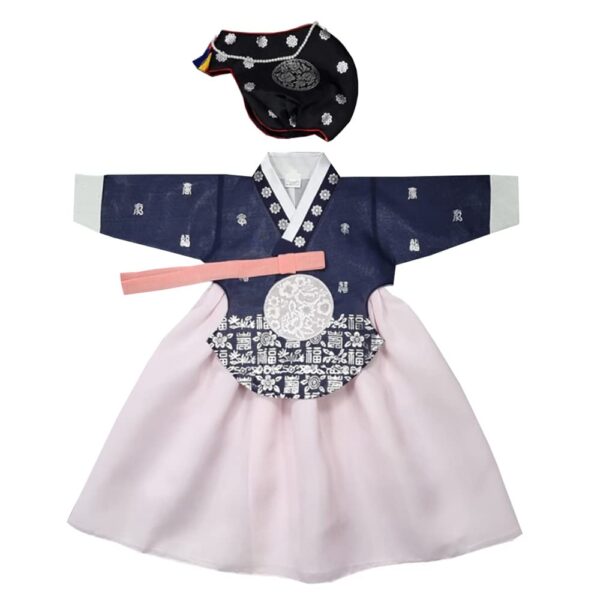 Hanbok Girl Baby Korea Traditional Clothing Set First Birthday Party Celebrations Navy Peach 1 Age DDG107