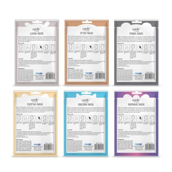 Epielle Animal Character Sheet Masks | Korean Spa Masks for All Skin Types | Kids Face Mask, Spa Gifts, Kids' Birthday Party, Girls' Night, Skincare Party | Assorted 6 Pack | Korean Skincare