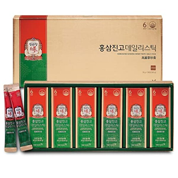 CheongKwanJang Korean Red Ginseng Honey Paste Daily Stick | Poria Mushroom, Rehmannia Extract Hong Sam Jin Go Daily | Natural Energy Booster for Men & Women, Pre Workout | 30 Count