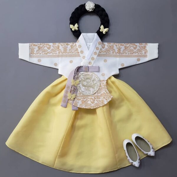 OUJIN I Korean Baby Girl Hanbok for 100days~15y/o Gold Foil Dangui Girl Kids Hanbok (L.pink, 1T)