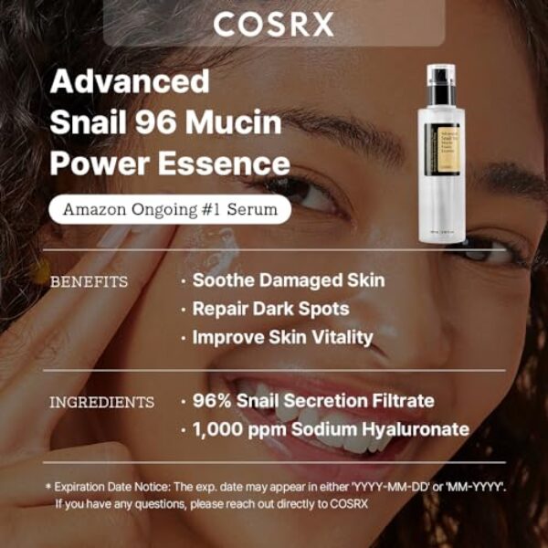 COSRX Snail Mucin 96% Power Face Serum 3.38 fl oz 100ml, Hydrating Serum for Face, Self Care, Glow Skin under Makeup, Korean Skin Care, Korean Beauty