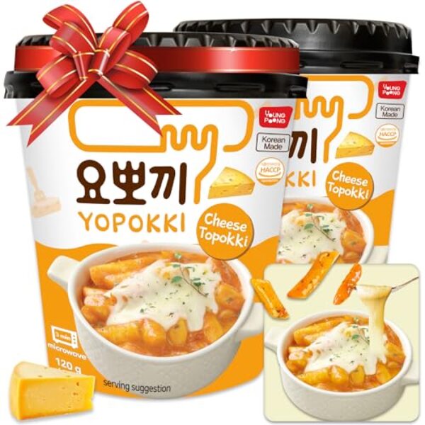 Yopokki Instant Tteokbokki Cup (Cheese, Cup of 2) Korean Street food with cheese flavored sauce Topokki Rice Cake - Quick & Easy to Prepare