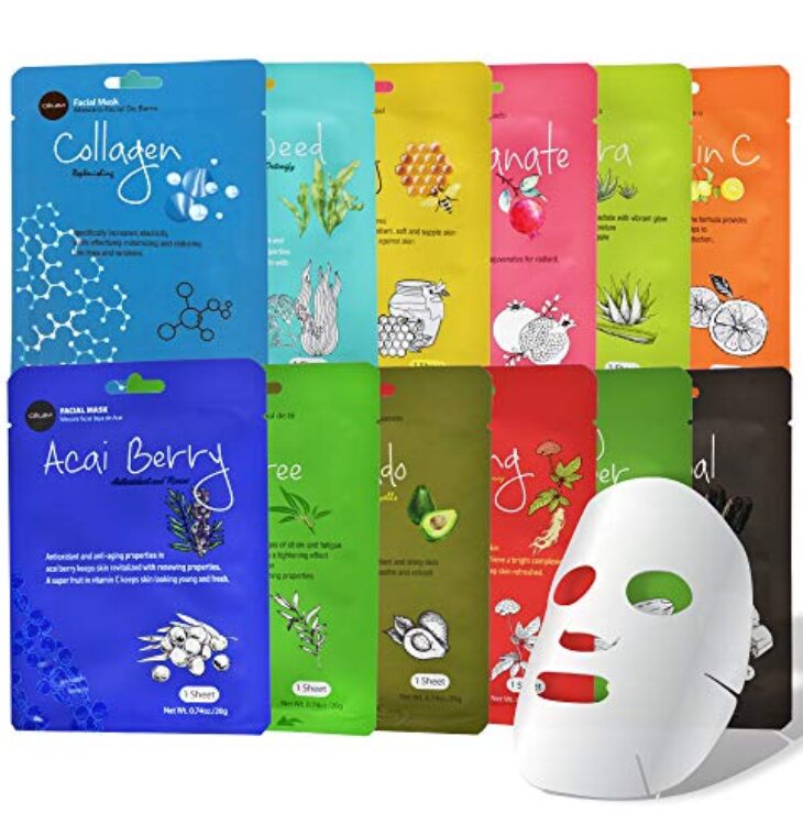 Celavi Essence Facial Sheet Face Mask Variety Set Classic Authentic Korean Moisturizing Skincare (12-Packs)