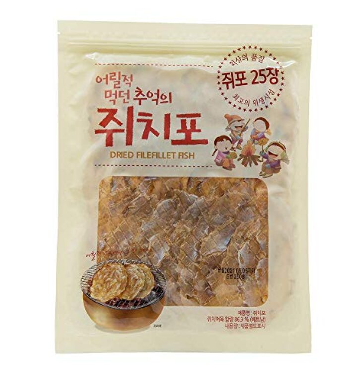 Filefish Fillet Jerky [ Korean Snacks ] Korean Roasted File Fish Jerky, High in Protein and Essential Acids, Dried Fish Snack [ 쥐포, 쥐치포 ] 250 Grams