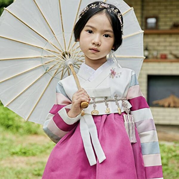 OUJIN I Korean Baby Girl Hanbok for 100~15y/o White Jeogori Magenta Girl Hanbok Baby Kids Korean Dress (as1, Age, 1_Year)