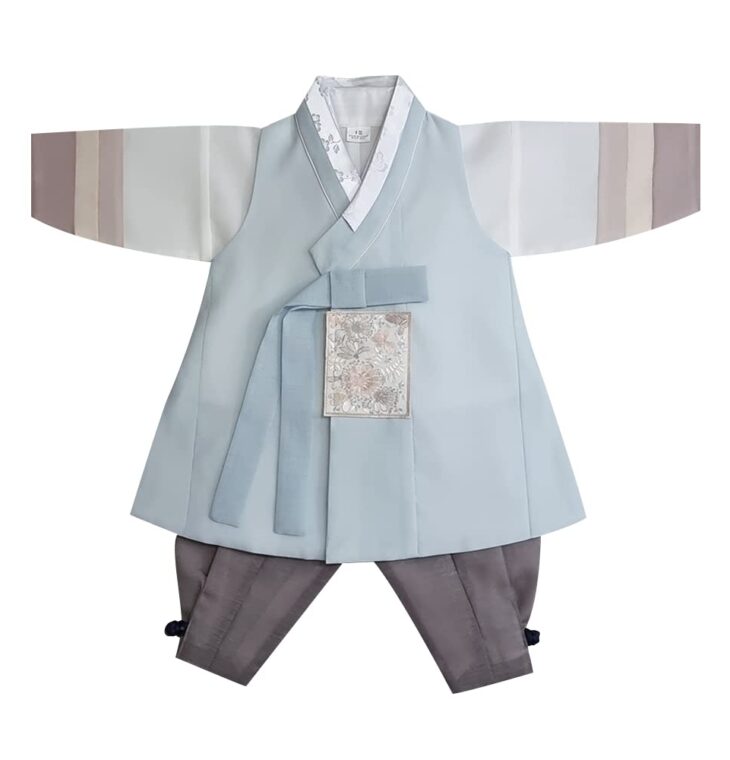 OUJIN I Korean Boy Hanbok 100days~10y/o Boy Birthday Korean Traditional Dress 2 Colors Baby Kids Hanbok (as1, Age, 1_Year, Sky)