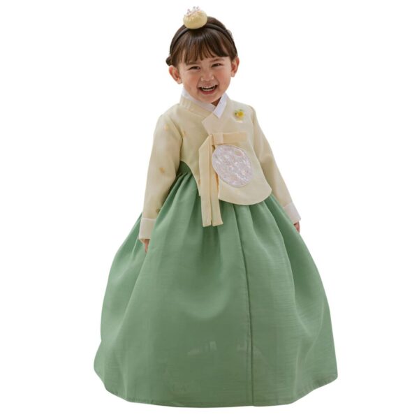 OUJIN I Yellow Dangui Green Girl Hanbok for 1~9y/o Korean Dress Baby Kids Hanbok Dol Baekil (as1, Age, 1_Year)