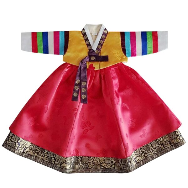 OUJIN I Korean Baby Girl Hanbok for 1~8y/o Multi-Colored Sleeve Jeogori Girl Baby Kids Hanbok Korean Traditional Dress (as1, Age, 1_Year, Yellow)