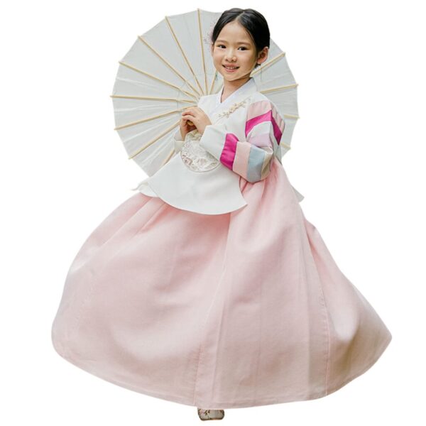 OUJIN I Striped Coral Dangui Girl Hanbok for 100~15y/o Korean Dress Baby Kids Hanbok Dol Baekil (as1, Age, 1_Year)