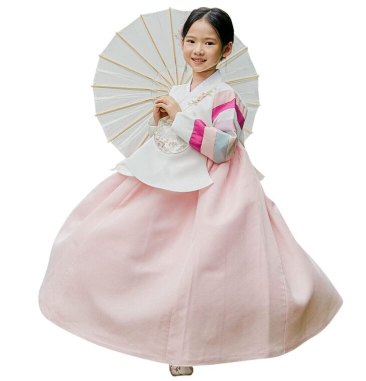 OUJIN I Striped Coral Dangui Girl Hanbok for 100~15y/o Korean Dress Baby Kids Hanbok Dol Baekil (as1, Age, 1_Year)