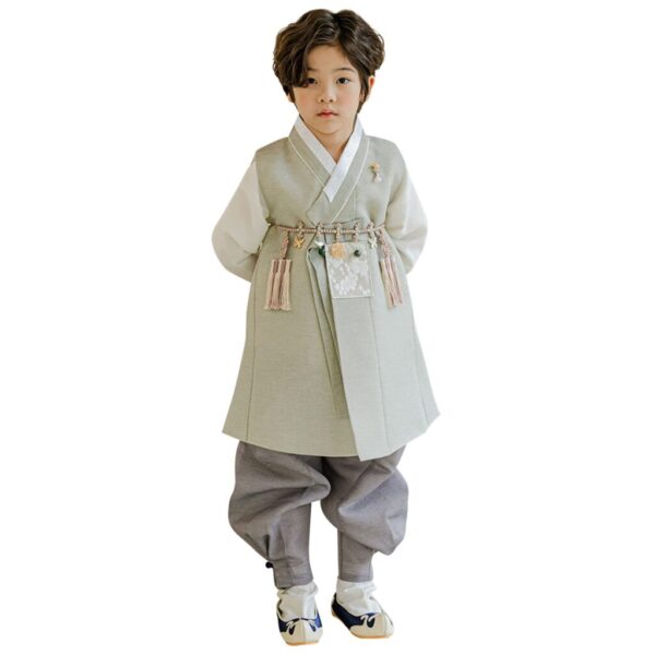 OUJIN I Korean Striped Green Boy Hanbok 100days~15y/o Korean Traditional Dress Baby Boy Kids Hanbok (as1, Age, 3_Months)