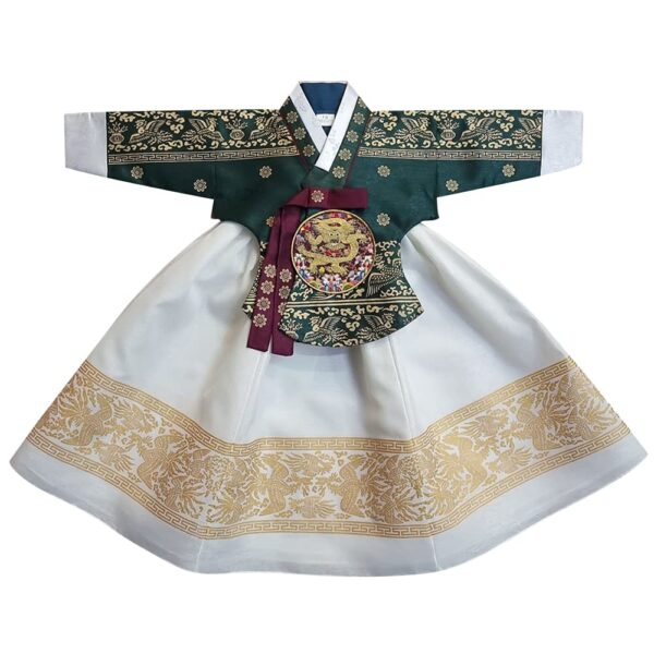 OUJIN I Korean Baby Girl Hanbok for 100days~15y/o Gold Foil Dangui Girl Hanbok Kids Hanbok (Green, 5T)