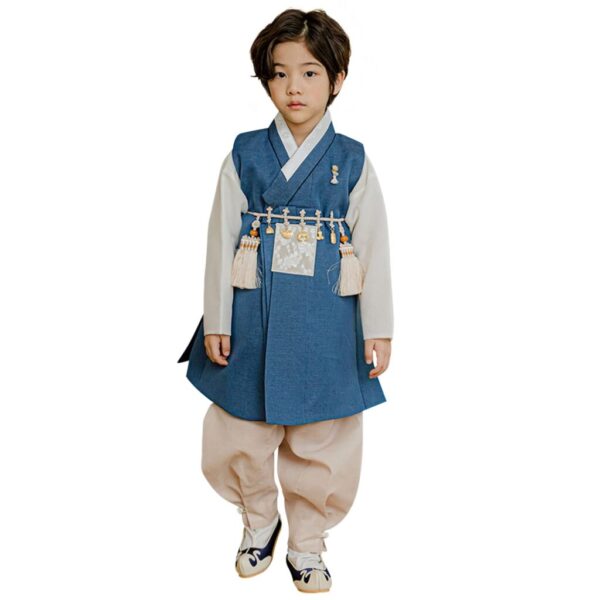 OUJIN I Korean Solid Blue Boy Hanbok 100days~15y/o Korean Traditional Dress Baby Boy Kids Hanbok (as1, Age, 3_Months)