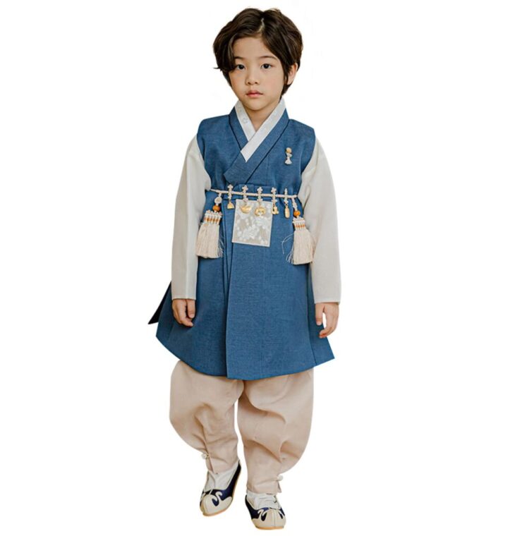 OUJIN I Korean Solid Blue Boy Hanbok 100days~15y/o Korean Traditional Dress Baby Boy Kids Hanbok (as1, Age, 3_Months)