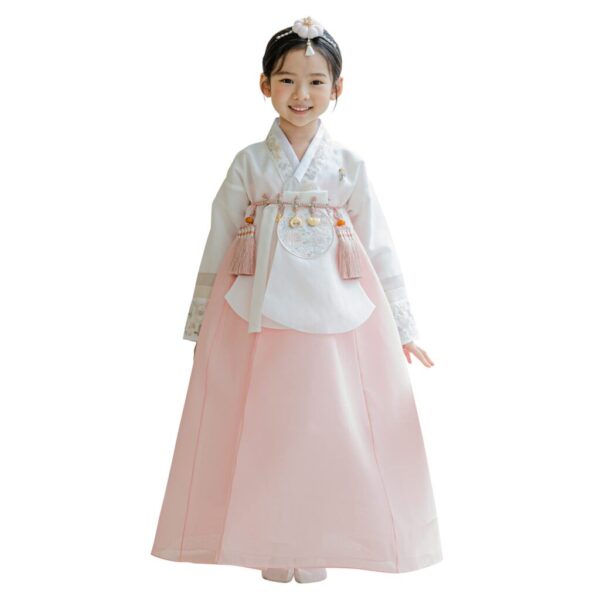 OUJIN I Striped Sleeves Coral Dangui Girl Hanbok for 100~15y/o Korean Dress Baby Kids Hanbok Dol Baekil (as1, Age, 1_Year)