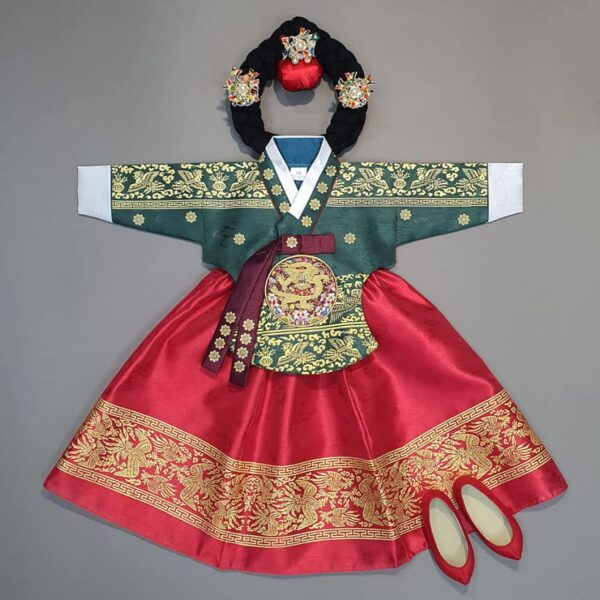 OUJIN I Korean Baby Girl Hanbok for 100days~15y/o Red Green Foil Girl Kids Hanbok (as1, Age, 1_Year)