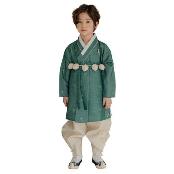 OUJIN I Korean Green Foil Boy Hanbok 100days~8y/o Korean Traditional Dress Baby Boy Kids Hanbok (as1, Age, 3_Months)