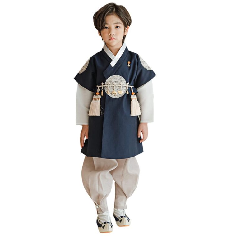 OUJIN I Korean Navy Boy Hanbok 100days~10y/o Korean Traditional Dress Baby Boy Kids Hanbok (as1, Age, 3_Months)