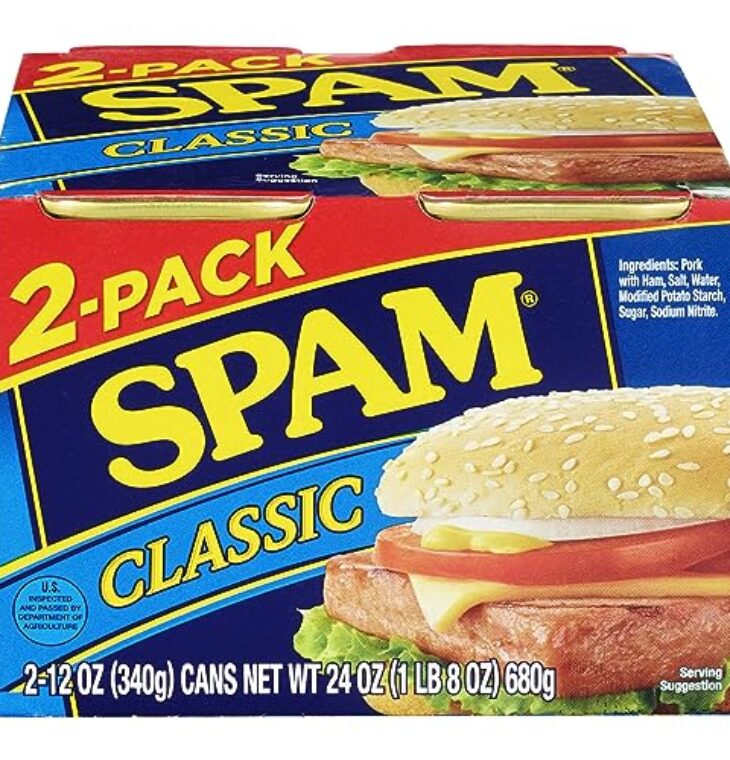 SPAM Classic Canned Meat, 12 Ounce (2 Pack), Fully Cooked Pork & Ham, 7g Protein Per Serving, 0g Trans Fat, Low Carb, Keto-Friendly, Gluten Free, Easy Open Can, Perfect for Sandwiches & Breakfast