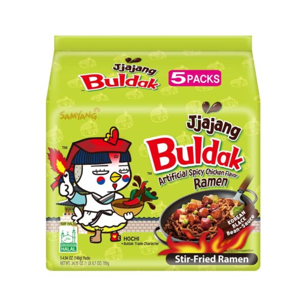 Samyang Buldak Jjajang Korean Spicy Hot Chicken Stir-Fried Noodles 4.94oz (Pack of 5)